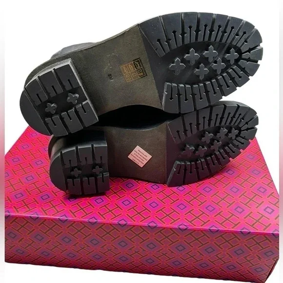 Tory Burch Womens Boots Miller 60MM Checked Wool Calf Leather Navy Size 8 - Picture 4 of 13